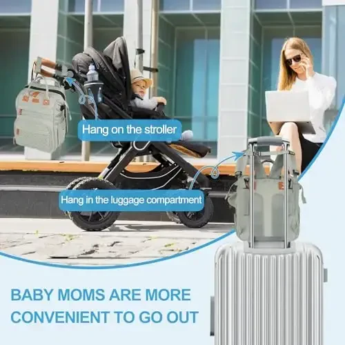 XTGVZ large diaper bag backpack，baby bag with changing station for Boys Girls，Multifunctional Diaper Bag，Mommy Bag With USB Charging Port（grey） - 6