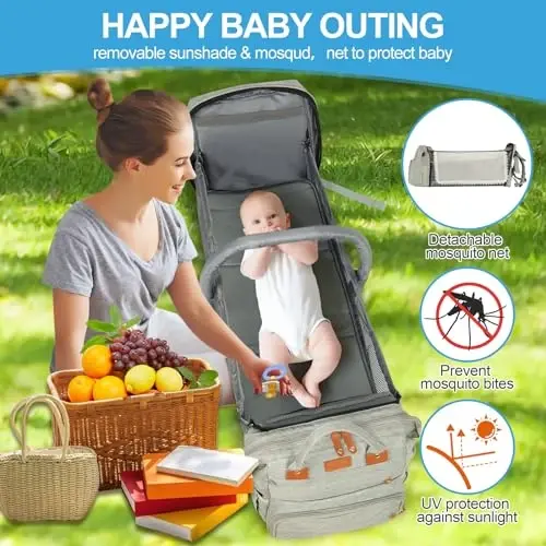 XTGVZ large diaper bag backpack，baby bag with changing station for Boys Girls，Multifunctional Diaper Bag，Mommy Bag With USB Charging Port（grey） - 5