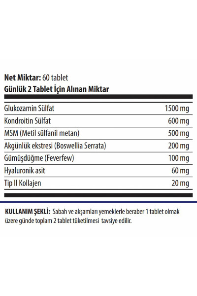 Xtra Flex Glukozamin Kondroitin MSM Hyaluronik Asit Boswellia 60 Tablet - 2