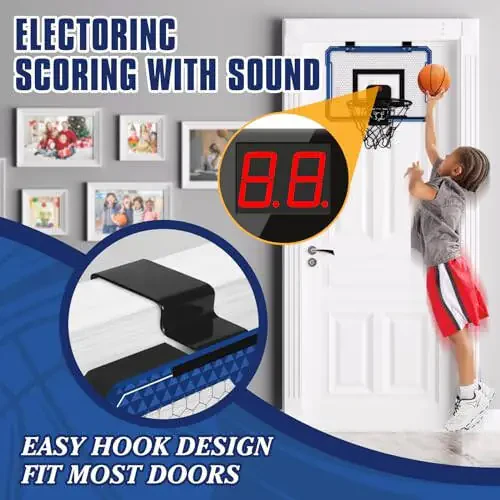 Xucutu Indoor Mini Basketball Hoop for Door - Over The Door Basketball Mini Hoop with Balls, Foldable Basketball Hoop for Wall & Room Basketball Toy Gift for Boy Kids Teens - 2