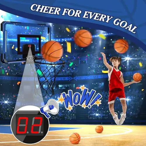 Xucutu Indoor Mini Basketball Hoop for Door - Over The Door Basketball Mini Hoop with Balls, Foldable Basketball Hoop for Wall & Room Basketball Toy Gift for Boy Kids Teens - 5