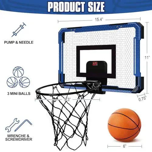 Xucutu Indoor Mini Basketball Hoop for Door - Over The Door Basketball Mini Hoop with Balls, Foldable Basketball Hoop for Wall & Room Basketball Toy Gift for Boy Kids Teens - 7