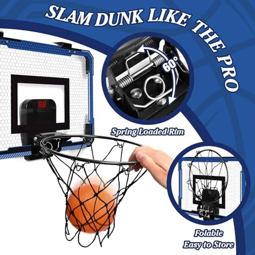 Xucutu Indoor Mini Basketball Hoop for Door - Over The Door Basketball Mini Hoop with Scoreboard & 3 Balls, Foldable Basketball Hoop for Wall & Room Basketball Toy Gift for Boy Kids Teens - 3