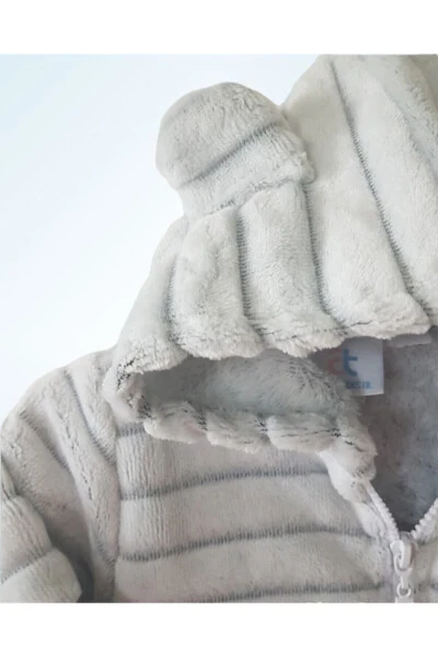 Худи-куртка для детей и младенцев с капюшоном из плюша Welsoft /белая полоска - 4