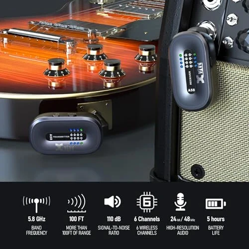 Xvive A58 Simsiz Gitara Tizimi 5.8GHz Simsiz Gitara Transmitter Qabul Qilgich Aktif yoki Passiv Elektrikli/Akustik Bas Gitara Uchun - 1