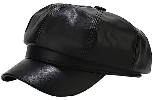 XYIYI Women Fiddler Cap Newsboy Hat PU Leather Visor Beret Cap Paperboy Gatsby Hat 
