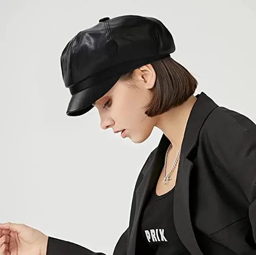 XYIYI Women Fiddler Cap Newsboy Hat PU Leather Visor Beret Cap Paperboy Gatsby Hat - 2