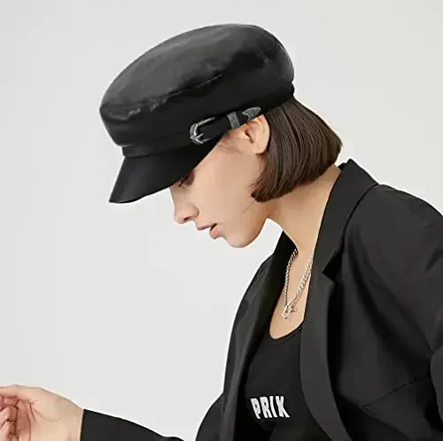 XYIYI Women Fiddler Cap Newsboy Hat PU Leather Visor Beret Cap Paperboy Gatsby Hat - XYIYI (1)