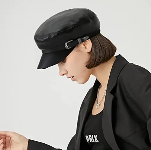 XYIYI Women Fiddler Cap Newsboy Hat PU Leather Visor Beret Cap Paperboy Gatsby Hat - 2