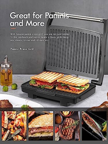 Yabano Panini Press Grill, Gösterişli Sandviç Makinesi, Yapışmaz Pişirme Plakalı ve Çıkarılabilir Damlama Tepsisi ile Elektrikli Kapalı Izgara, Temizlenmesi Kolay, Paslanmaz Çelik - 4