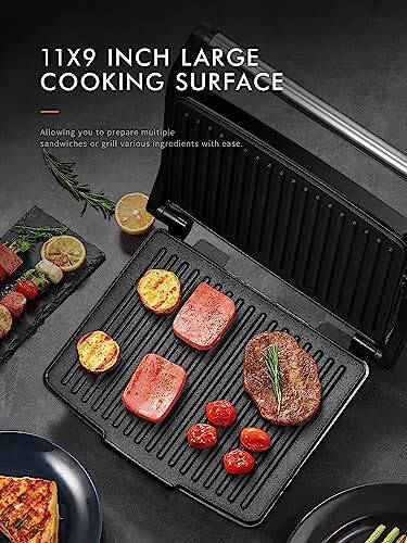 Yabano Panini Press Grill, Gourmet Sandwich Maker, Electric Indoor Grill with Non-Stick Cooking Plate and Removable Drip Tray, Easy to Clean, Stainless Steel - 3