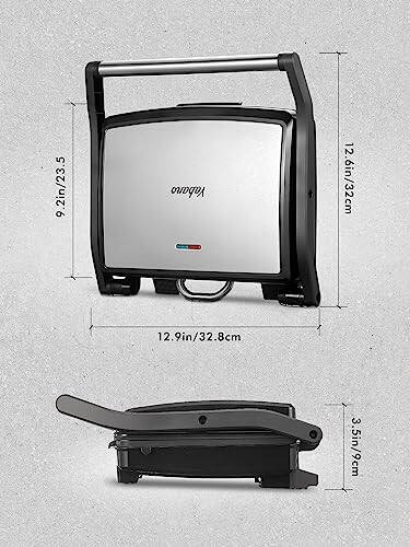 Yabano Panini press-panjara, gurme sendvich yasash moslamasi, yopishqoq qovurg‘ali va olib tashlanadigan tomchi tepsisi bo‘lgan elektr yopiq panjara, tozalashi oson, zanglamaydigan po‘lat - 7