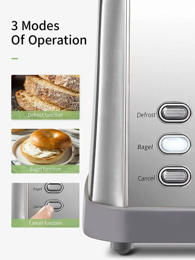 Yabano Toaster 4 Slice, Extra Wide Slots, Stainless Steel with High Lift Lever - 5