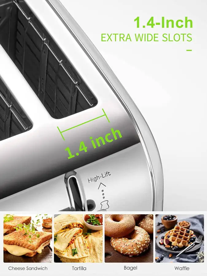 Yabano Toaster 4 Slice, Extra Wide Slots, Stainless Steel with High Lift Lever - 6