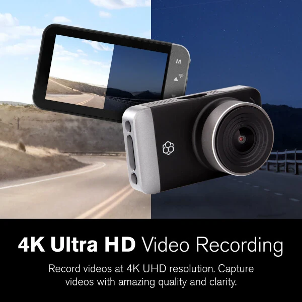 Yada 4K Roadcam Pro GPS Ilova bilan, 150 darajali keng burchakli linzali, 3 dyuymli LCD displeyli, Kun/tun uchun UHD o‘lchamli yuqori dinamik diapazoni. Park va yozib olish rejimi bilan G-sensor texnologiyasi - YADA (1)