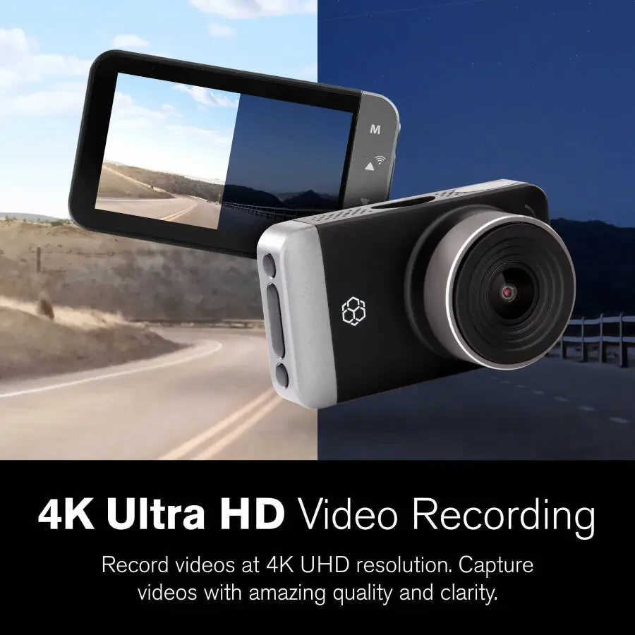 Yada 4K Roadcam Pro GPS с приложением, 150-градусным широкоугольным объективом, 3-дюймовым ЖК-экраном, разрешением UHD, высоким динамическим диапазоном для дневной/ночной съемки. Технология G-сенсора с режимом парковки и записи - 2