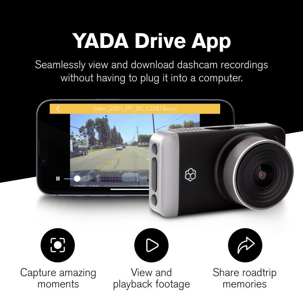 Yada 4K Roadcam Pro GPS с приложением, 150-градусным широкоугольным объективом, 3-дюймовым ЖК-экраном, разрешением UHD, высоким динамическим диапазоном для дневной/ночной съемки. Технология G-сенсора с режимом парковки и записи - 3