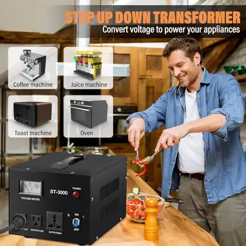 YaeCCC ST-3000 Voltaj Transformatori Konverter Regulyatori Voltaj Metri bilan - Yuqori/Pastga - 110V/220V - Avtomatik himoya - 2