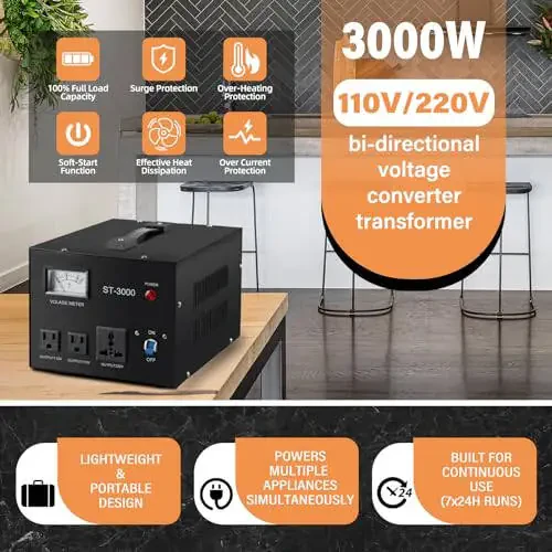 YaeCCC ST-3000 Voltaj Transformatori Konverter Regulyatori Voltaj Metri bilan - Yuqori/Pastga - 110V/220V - Avtomatik himoya - 4