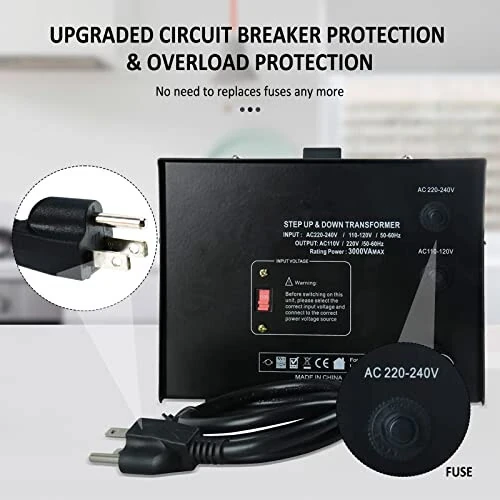 YaeCCC ST-3000 Voltaj Transformatori Konverter Regulyatori Voltaj Metri bilan - Yuqori/Pastga - 110V/220V - Avtomatik himoya - 6