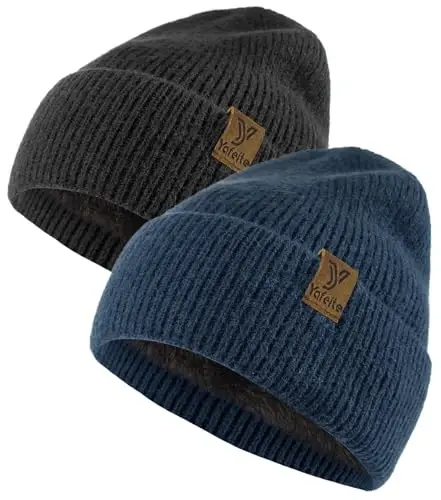 yafeite Beanies Hats for Men Women, Winter Knit Fleece Lined Warm Ski Cuffed Cap Beanie - YAFEITE