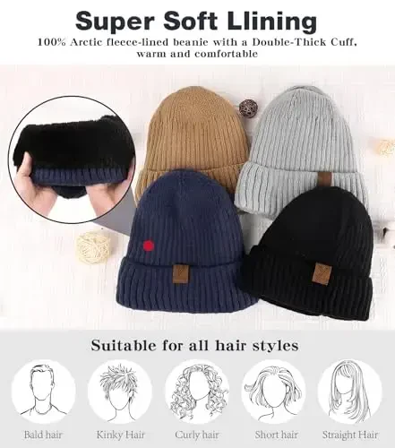 yafeite Beanies Hats for Men Women, Winter Knit Fleece Lined Warm Ski Cuffed Cap Beanie - 4