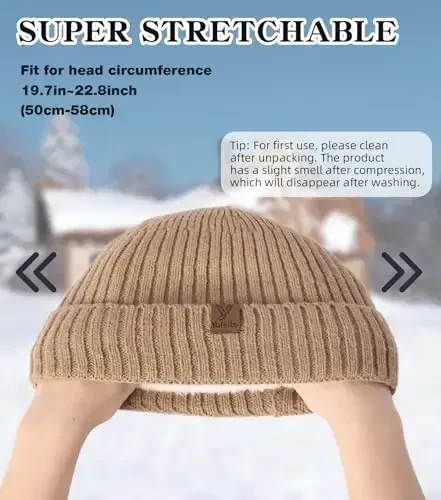 yafeite Beanies Hats for Men Women, Winter Knit Fleece Lined Warm Ski Cuffed Cap Beanie - 6