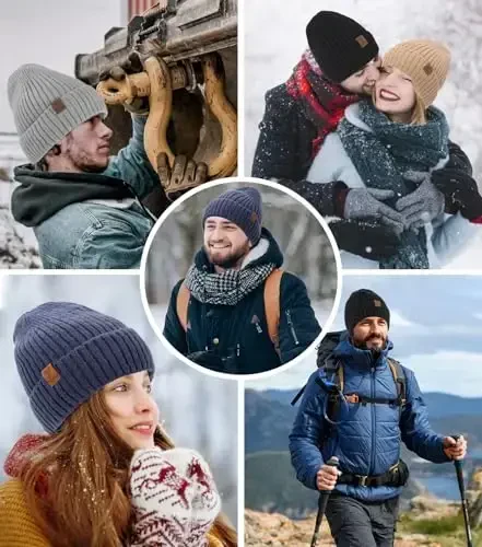 yafeite Winter Beanie Hat for Men Women, Warm Unisex Winter Knitted Hats, Stretchy Cuffs and Thick Warm Lining Beanies - 7