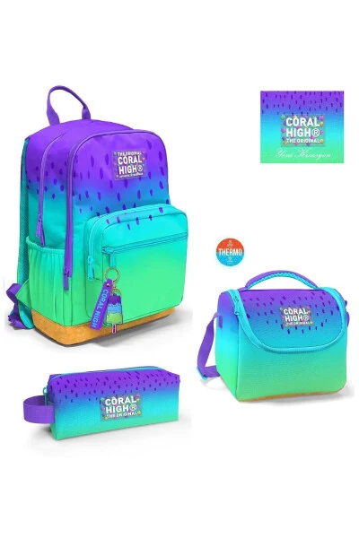 Yağmur Desenli 3'lü Okul Sırt Çantası-morturkuazgeçişli - 1