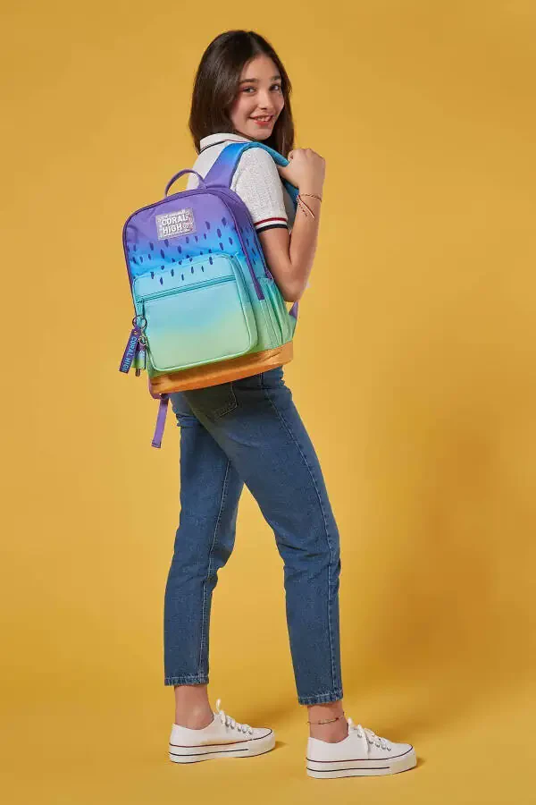 Yağmur Desenli 3'lü Okul Sırt Çantası-morturkuazgeçişli - 2