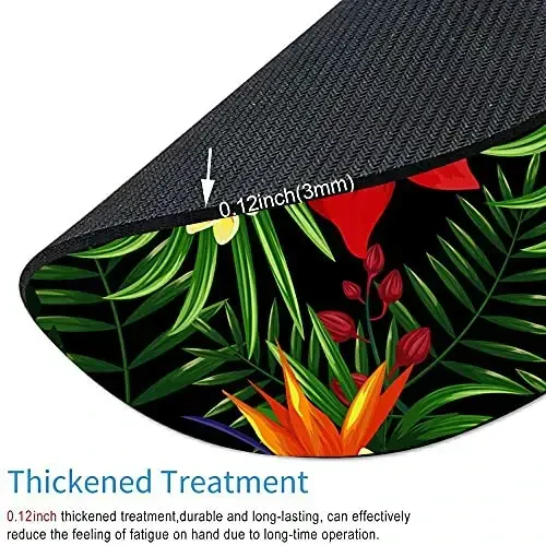 Rainforest Seamless Pattern Tropical Leaves, Tropical Jungle Plants and Exotic Flowers Round Mousepad, Personalized Custom Design Mouse Pads，Mousepad for Laptop Computers(plant1) - 3