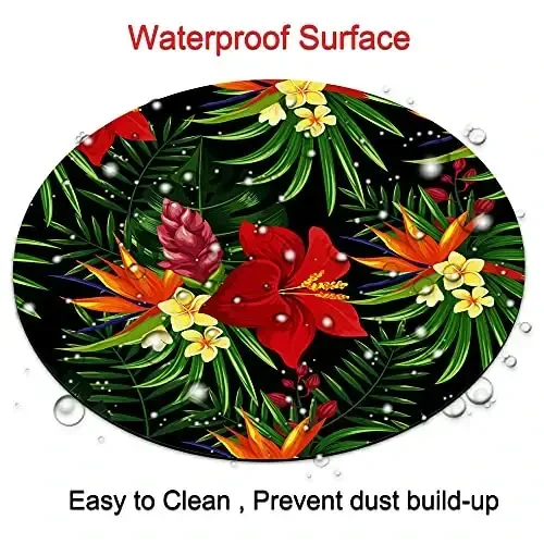 Rainforest Seamless Pattern Tropical Leaves, Tropical Jungle Plants and Exotic Flowers Round Mousepad, Personalized Custom Design Mouse Pads，Mousepad for Laptop Computers(plant1) - 4