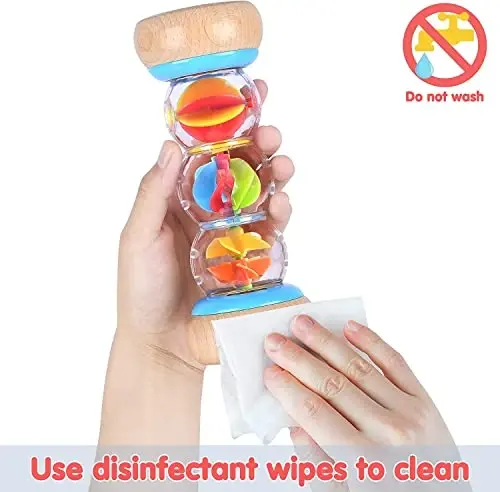 PLAY Rainmaker - 7 inch Wooden Rainbow Rain Stick Montessori Toys for Babies 6-12 Months, Baby Rattle Shaker Sensory Developmental Toy, Raindrops Musical Instrument - 6
