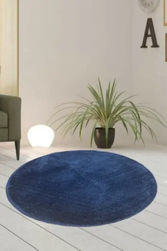 Yagona Dumaloq Post Peluş Hammom Gilami Jel Sirpanmaydigan Taglik Neft Moviy 100x100-Moviy 