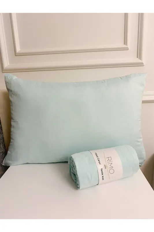 Yagona kishilik ranforsli rezinkali choyshab to'plami 100x200 + 1 yostiq jildi 50x70-yalpiz - 1