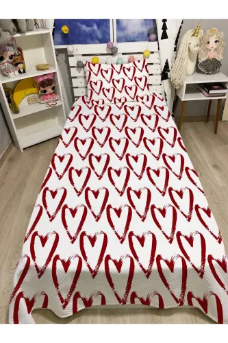 Yagona kishilik ROMANTIK QIZIL yurakli pike to'plami-ROMANTIK QIZIL 