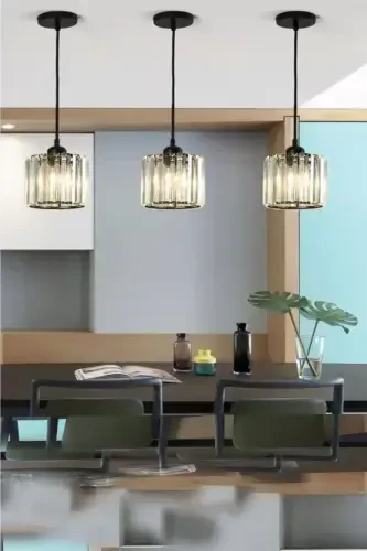 Yag'ona Qora Osilib Turuvchi Y-12 (PLAF.TESİSAT) Kristall Toshli Lyustral - İSTANBUL AVIZE (1)