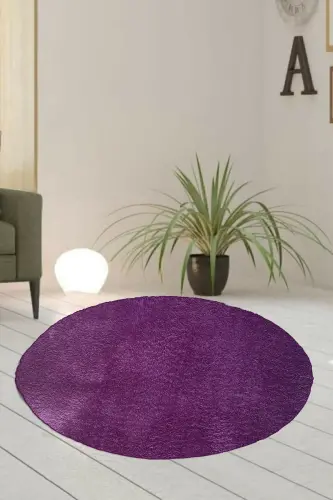 Yagona yumaloq postli peluş hammom gilami Jel sirpanmaydigan taglik Binafsha 100x100-Binafsha 