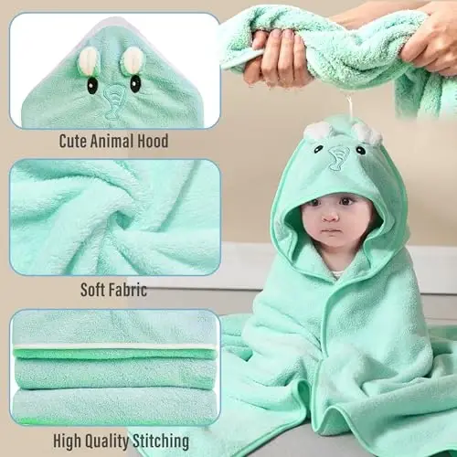 Yaiseiko 6 PCS Baby Bath Towels Set Animal Hooded Baby Hooded Bath Towels Soft and Ultra Absorbent Toddler Towels for Babies,Toddler,Infant,Kids,Newborn Essential(31.5 X 31.5 Inch) - 3