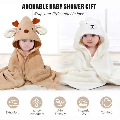 Yaiseiko 6 PCS Baby Bath Towels Set Animal Hooded Baby Hooded Bath Towels Soft and Ultra Absorbent Toddler Towels for Babies,Toddler,Infant,Kids,Newborn Essential(31.5 X 31.5 Inch) - 4