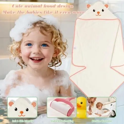 Yaiseiko 6 PCS Baby Bath Towels Set Animal Hooded Baby Hooded Bath Towels Soft and Ultra Absorbent Toddler Towels for Babies,Toddler,Infant,Kids,Newborn Essential(31.5 X 31.5 Inch) - 5