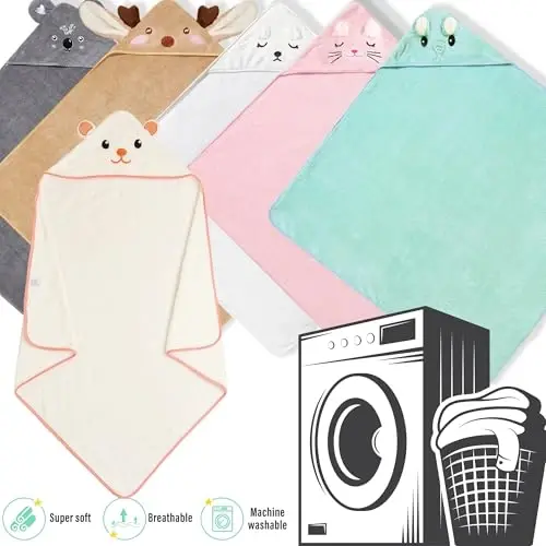 Yaiseiko 6 PCS Baby Bath Towels Set Animal Hooded Baby Hooded Bath Towels Soft and Ultra Absorbent Toddler Towels for Babies,Toddler,Infant,Kids,Newborn Essential(31.5 X 31.5 Inch) - 6
