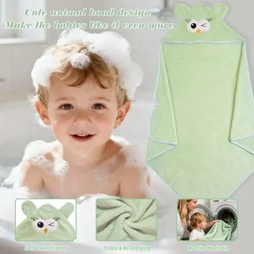 Yaiseiko 6 PCS Animal Hooded Baby Bath Towel Set Baby Hooded Bath Towels Soft and Ultra Absorbent Toddler Towels for Babies,Toddler,Infant,Kids,Newborn Essential(31.5 X 31.5 Inch) - 2
