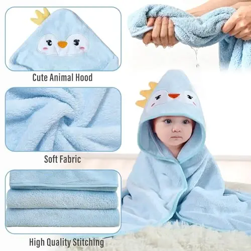 Yaiseiko 6 PCS Animal Hooded Baby Bath Towel Set Baby Hooded Bath Towels Soft and Ultra Absorbent Toddler Towels for Babies,Toddler,Infant,Kids,Newborn Essential(31.5 X 31.5 Inch) - 4