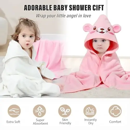 Yaiseiko 6 PCS Animal Hooded Baby Bath Towel Set Baby Hooded Bath Towels Soft and Ultra Absorbent Toddler Towels for Babies,Toddler,Infant,Kids,Newborn Essential(31.5 X 31.5 Inch) - 6
