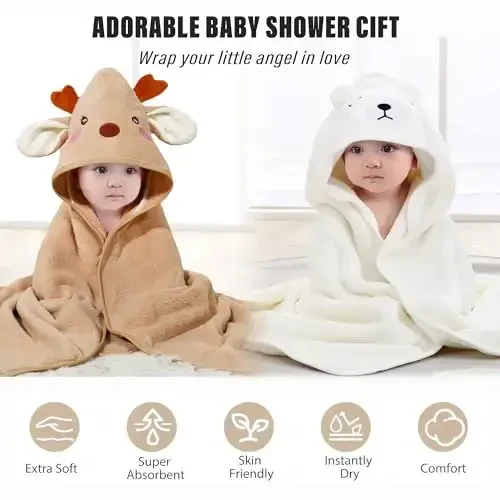 Yaiseiko 6 PCS Baby Bath Towels Set Animal Hooded Baby Hooded Bath Towels Soft and Ultra Absorbent Toddler Towels for Babies,Toddler,Infant,Kids,Newborn Essential(31.5 X 31.5 Inch) - 4