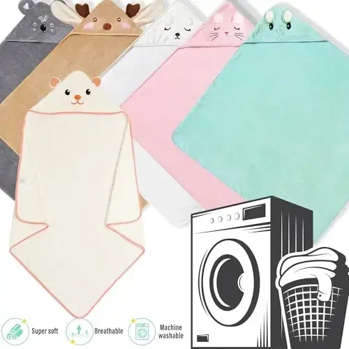 Yaiseiko 6 PCS Baby Bath Towels Set Animal Hooded Baby Hooded Bath Towels Soft and Ultra Absorbent Toddler Towels for Babies,Toddler,Infant,Kids,Newborn Essential(31.5 X 31.5 Inch) - 6