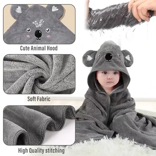 Yaiseiko Baby Hooded Bath Towels,6 Pack Baby Bath Towel Set,Soft and Absorbent Toddler Towels with Hood for Babies,Toddler,Infant,Kids,Newborn Essential(31.5 X 31.5 Inch) - 4