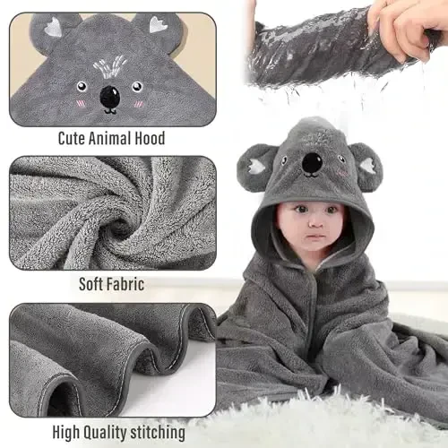 Yaiseiko Baby Hooded Bath Towels,6 Pack Baby Bath Towel Set,Soft and Absorbent Toddler Towels with Hood for Babies,Toddler,Infant,Kids,Newborn Essential(31.5 X 31.5 Inch) - 4
