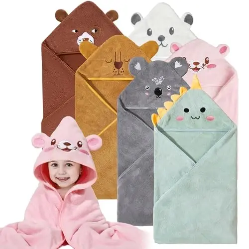 Yaiseiko Baby Hooded Bath Towels,6 Pack Baby Bath Towel Set,Soft and Absorbent Toddler Towels with Hood for Babies,Toddler,Infant,Kids,Newborn Essential(31.5 X 31.5 Inch) - 1
